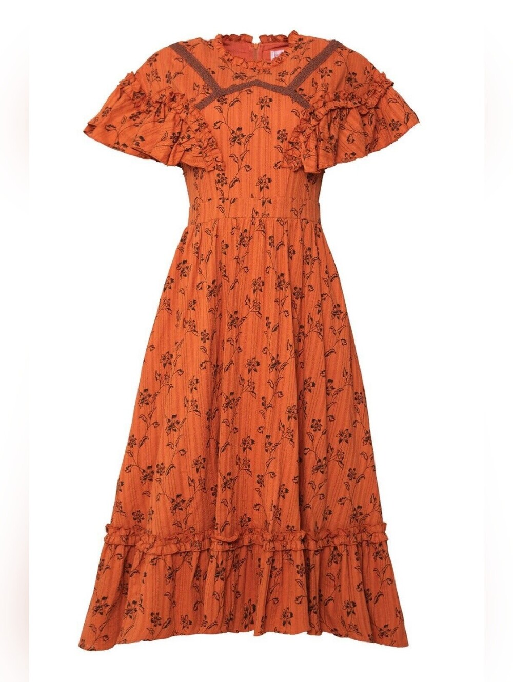 Ivy City Co. Rust Floral Flutter Sleeve Midi Dress - Size 8